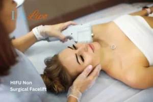 Woman having Hi-Fu to reduce wrinkles Edinburgh.