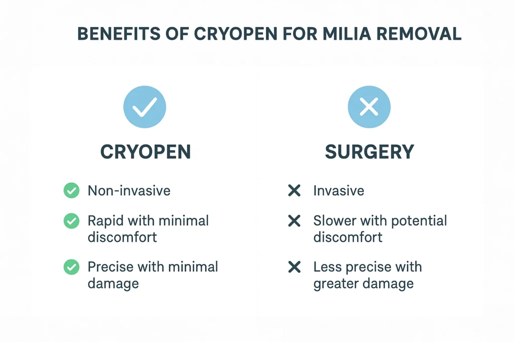 Benefits of cryopen for milia removal Edinburgh compared to surgical treatments.