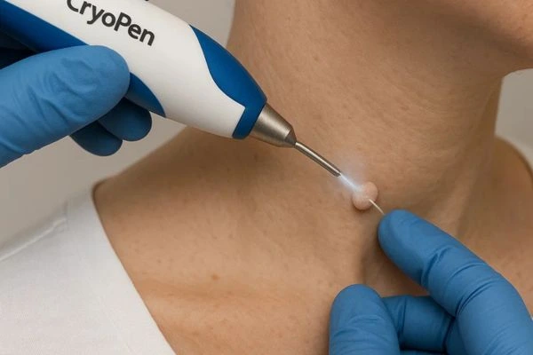 Person receiving cryotherapy Edinburgh for skin tag removal