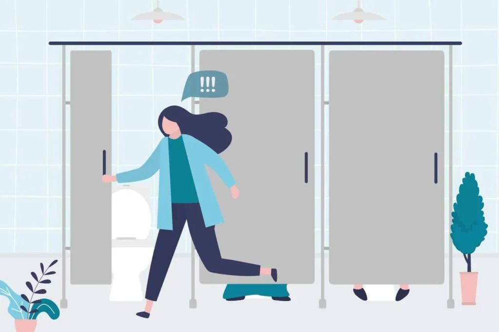graphic of Urine incontinence Edinburgh woman running to the toilet.