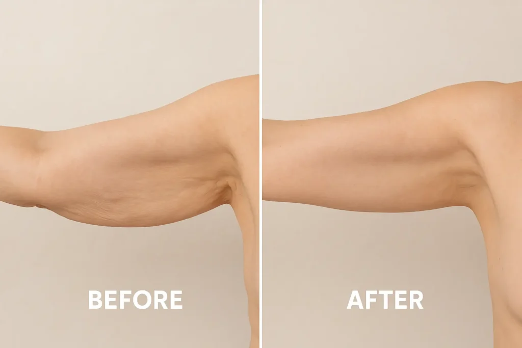 Picture of LA LIPO Edinburgh before and after results of skin tightening treatment on the upper arms.
